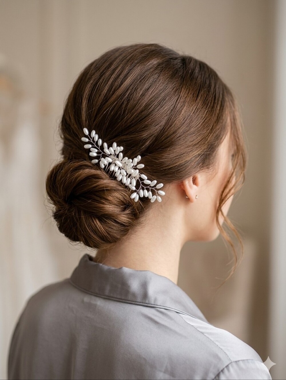 SILVER PEARL FLOWER HAIR COMB - WHITE